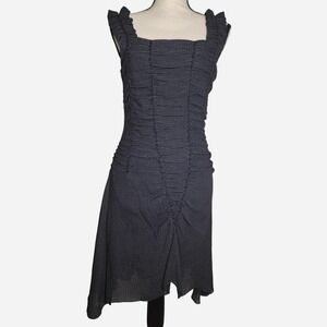 Y2K silk navy blue striped dress